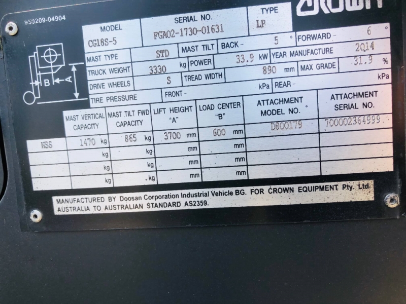 2014 Crown Model CG18S5TL3700